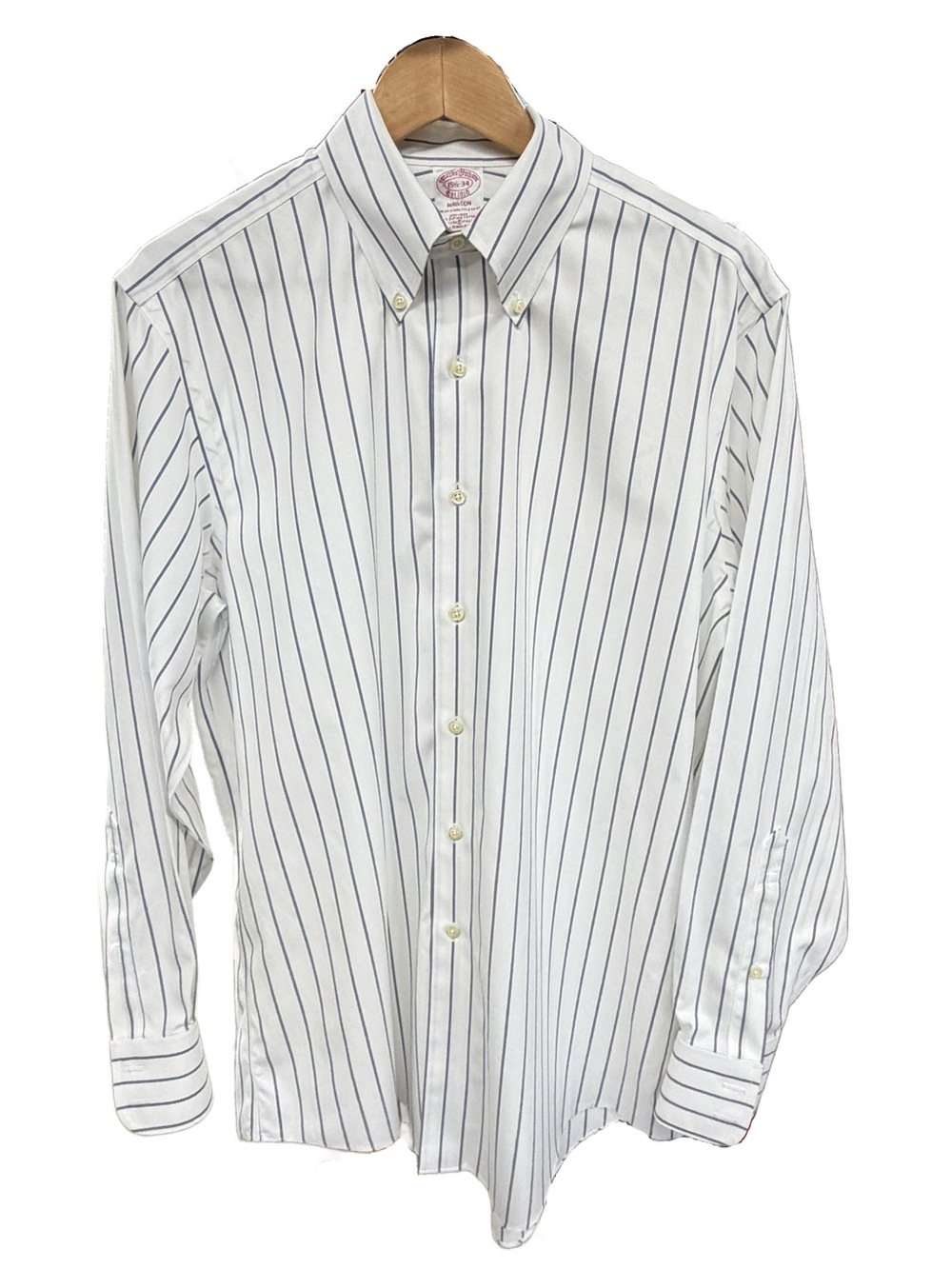 Brooks Brothers Madison Non-Iron Shirt 15.5 34 Crisp Blue Striped Supima Cotton